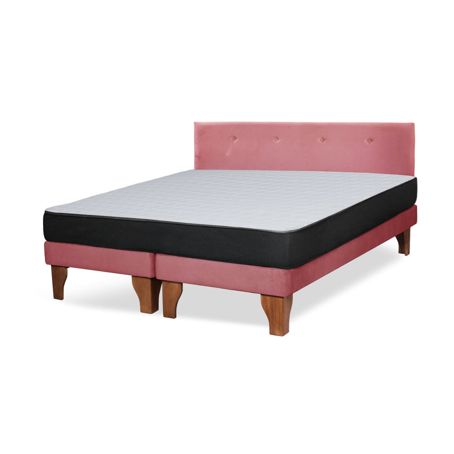 Cama Europea Zen Roller 2 Plazas Colchon Comprimido Espuma + Respaldo Tela Palo Rosa - 2
