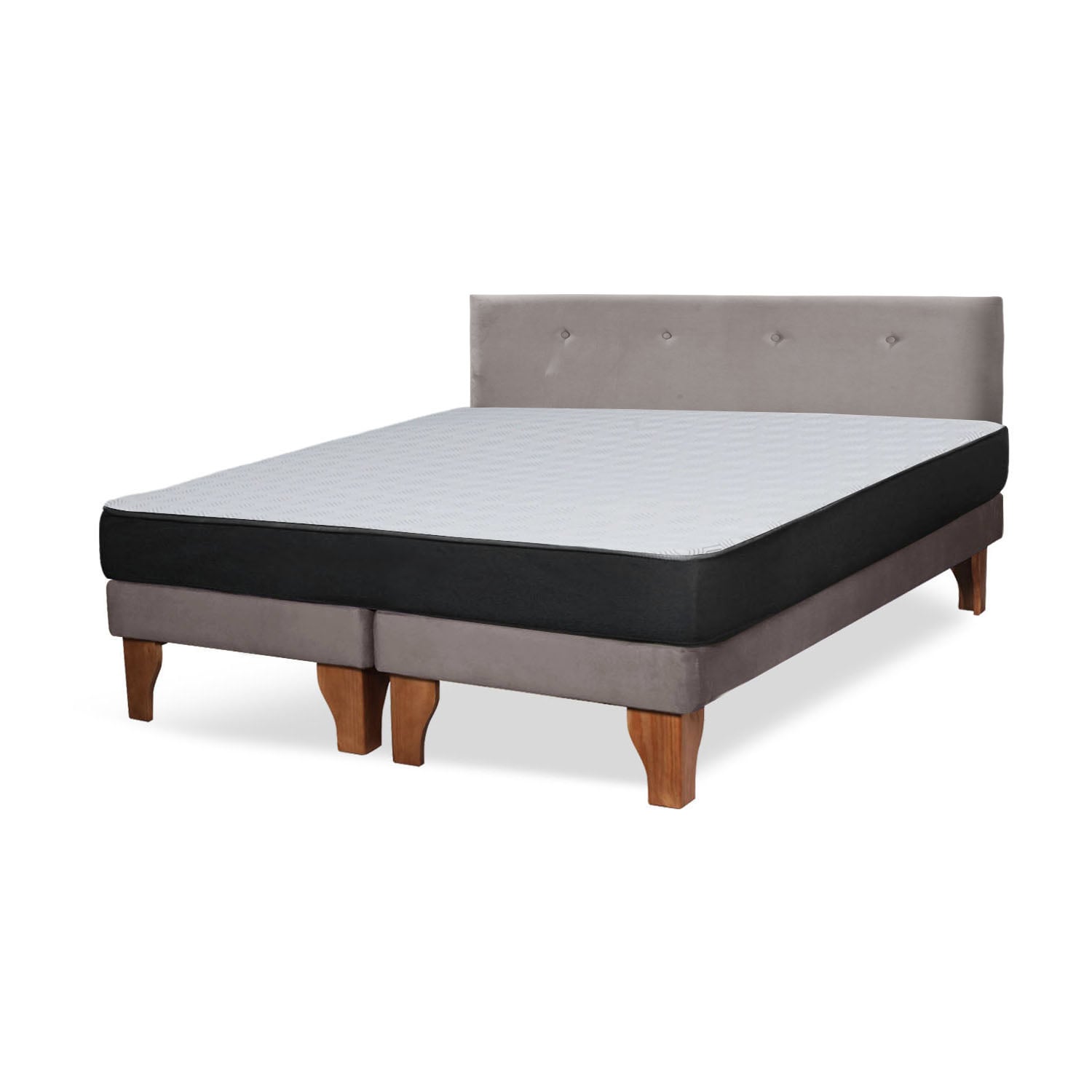 Cama Europea Zen Roller 2 Plazas Colchon Comprimido Espuma + Respaldo Tela Gris - 2