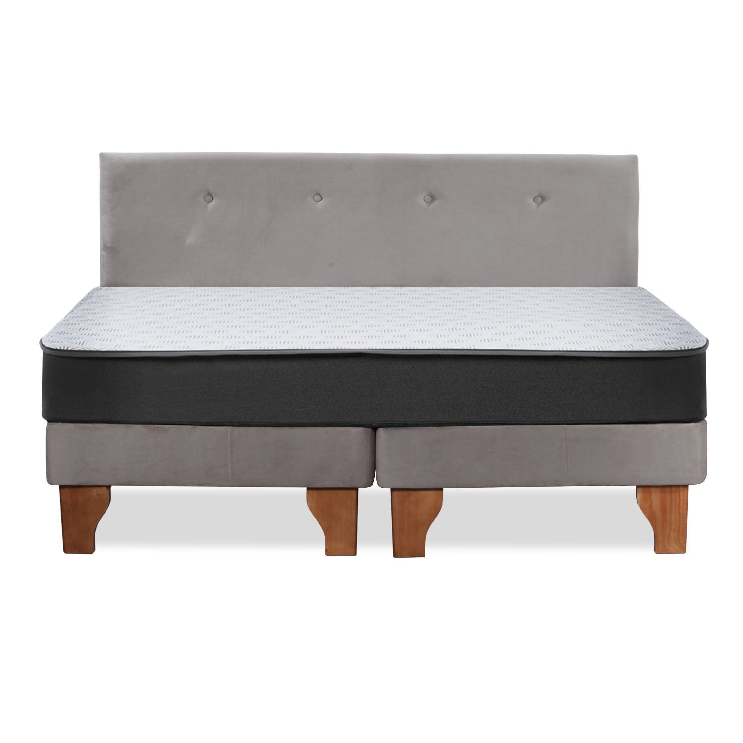 Cama Europea Zen Roller 2 Plazas Colchon Comprimido Espuma + Respaldo Tela Gris - 7