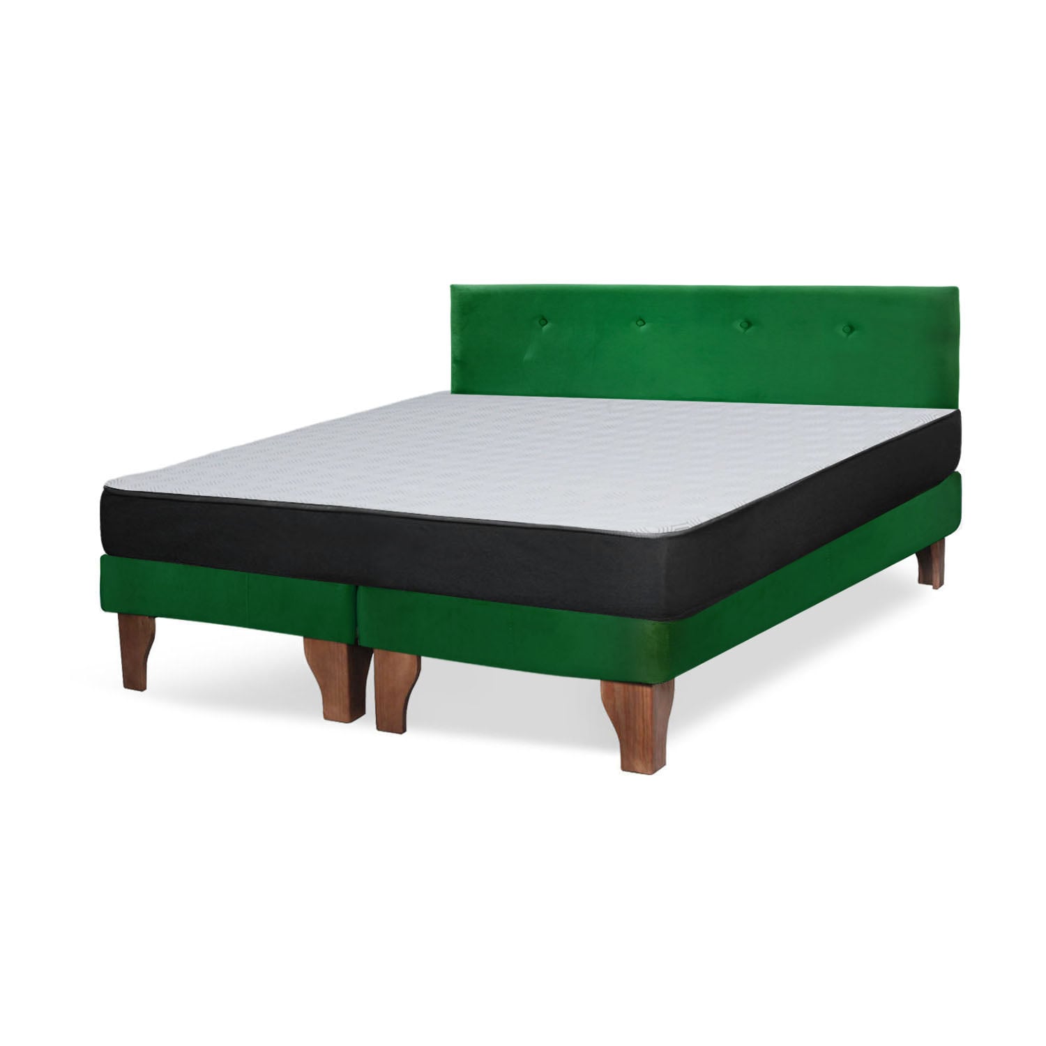 Cama Europea Zen Roller 2 Plazas Colchon Comprimido Espuma + Respaldo Tela Verde - 2