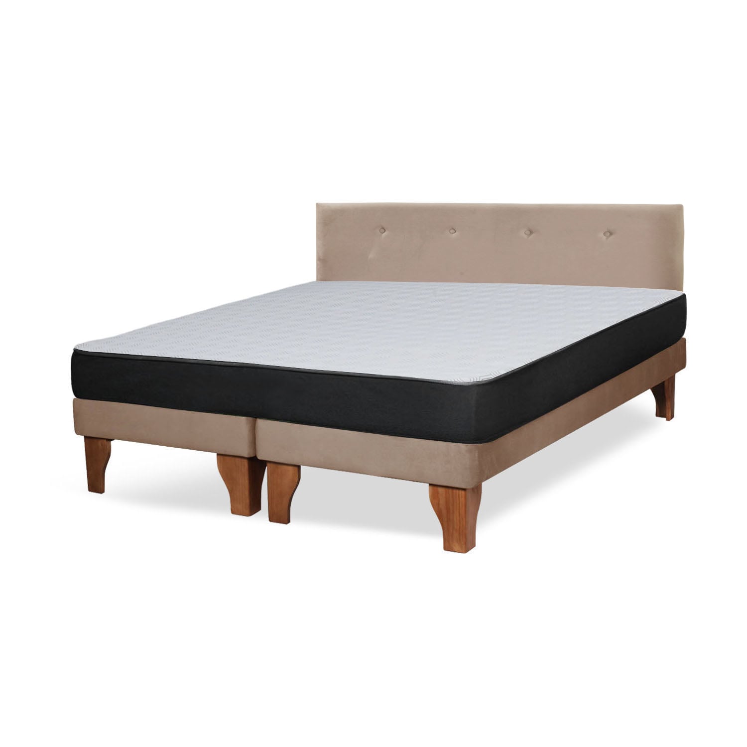 Cama Europea Zen Roller 2 Plazas Colchon Comprimido Espuma + Respaldo Tela Beige - 2