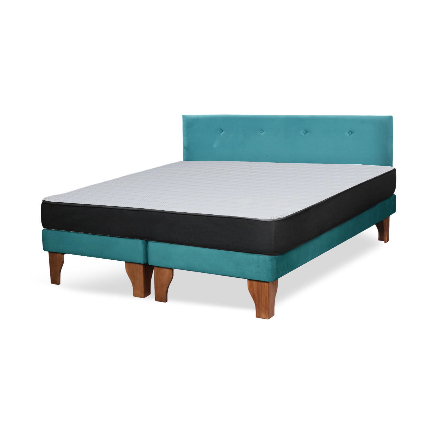 Cama Europea Zen Roller 2 Plazas Colchon Comprimido Espuma + Respaldo Tela Turquesa - 2