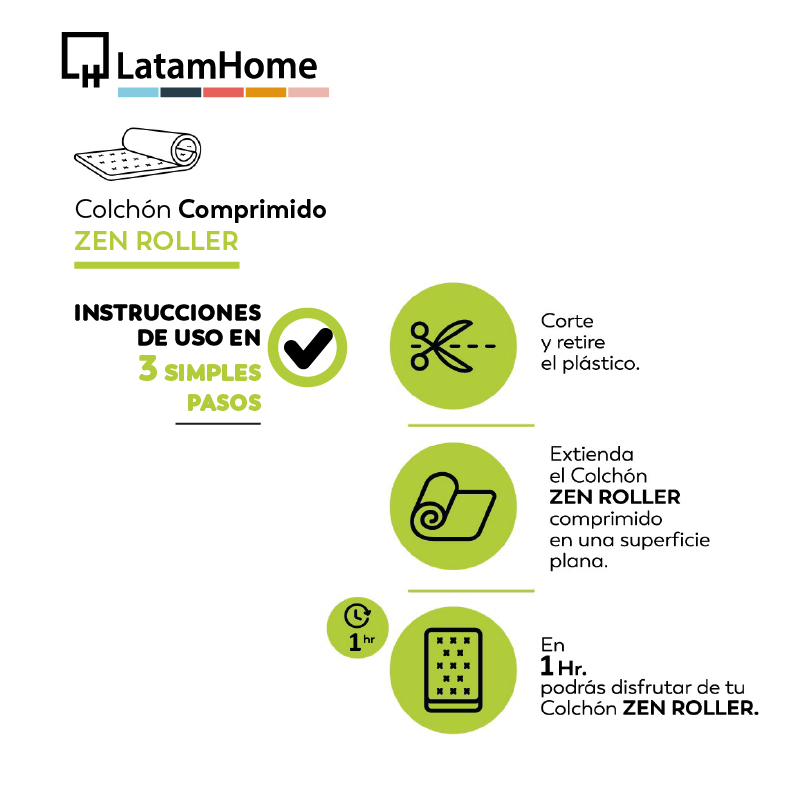 Cama Europea Zen Roller 2 Plazas Colchon Comprimido Espuma + Respaldo Tela Turquesa - 6