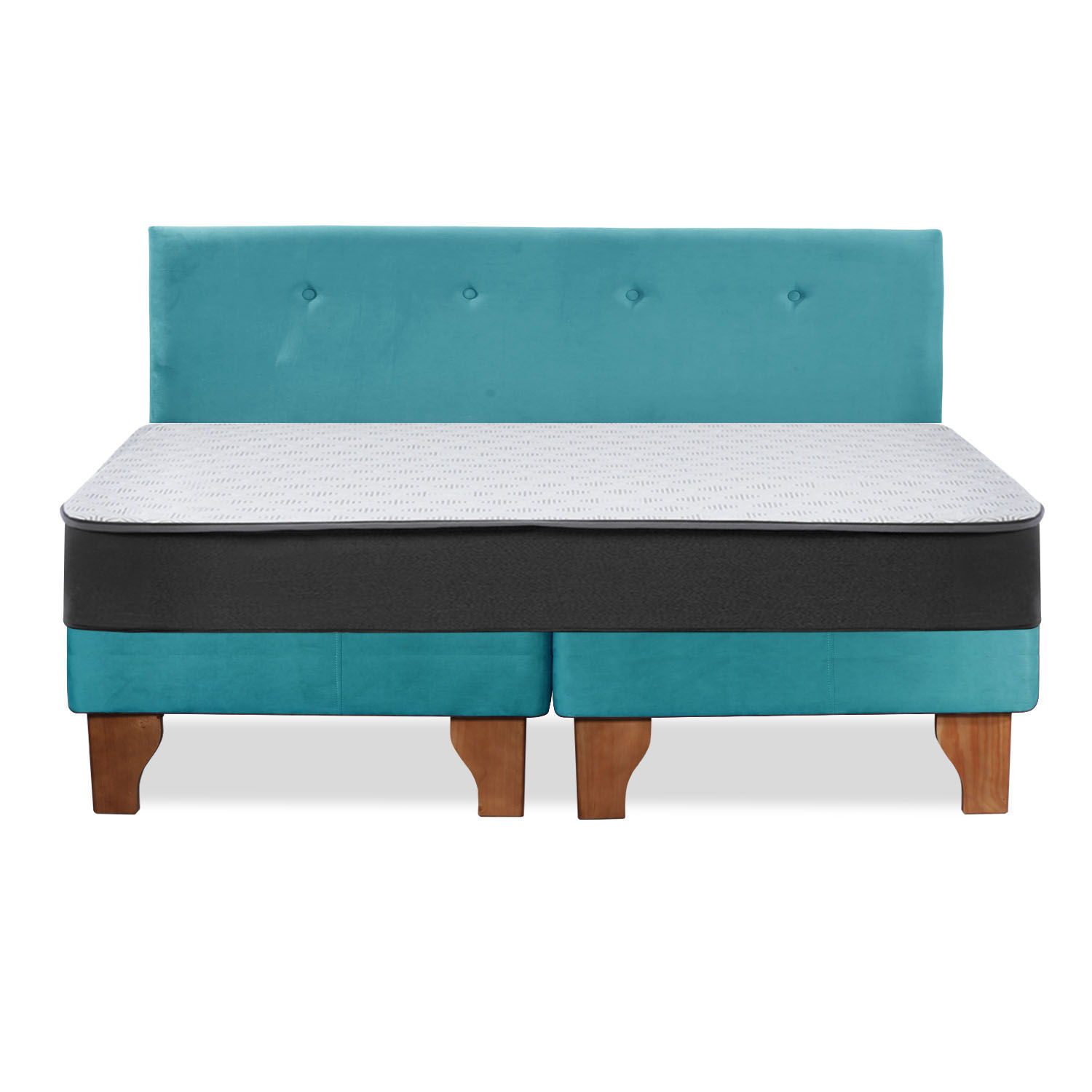 Cama Europea Zen Roller 2 Plazas Colchon Comprimido Espuma + Respaldo Tela Turquesa - 7