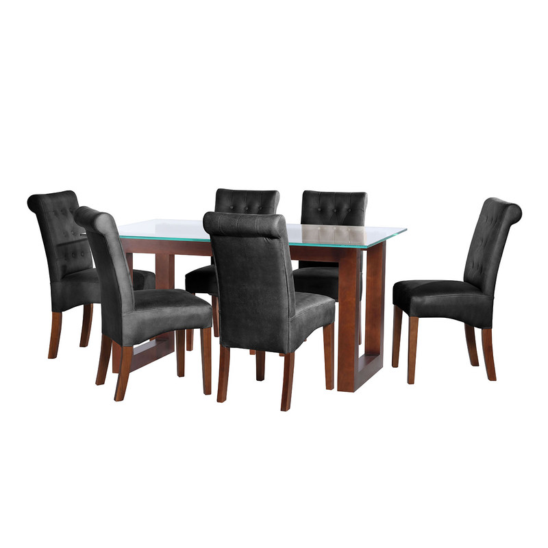 JUEGO DE COMEDOR PAMPLONA 6 SILLAS OVIEDO CUERO KENTUCKY NEGRO - 1