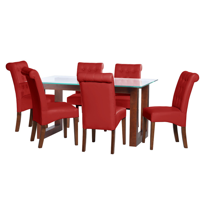 JUEGO DE COMEDOR PAMPLONA 6 SILLAS OVIEDO PU ROJO - 1