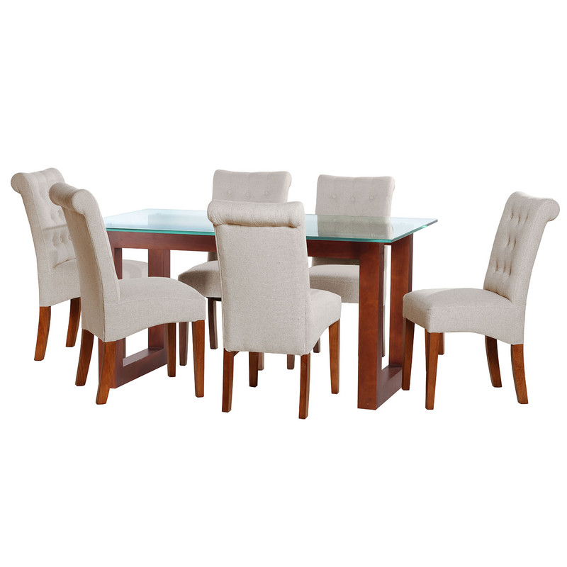 JUEGO DE COMEDOR PAMPLONA 6 SILLAS OVIEDO LINO BLANCO - 1