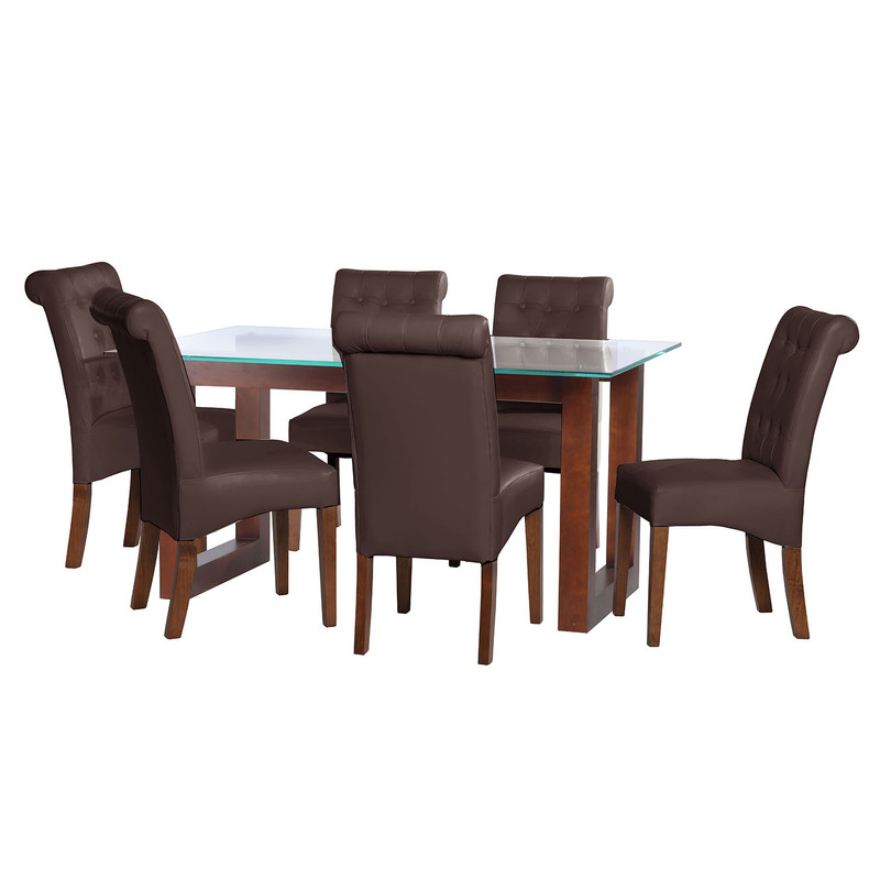 JUEGO DE COMEDOR PAMPLONA 6 SILLAS OVIEDO PU CHOCOLATE - 1