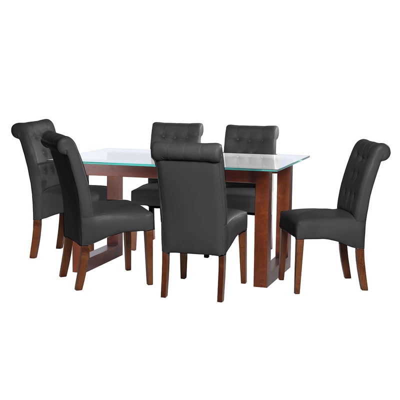 JUEGO DE COMEDOR PAMPLONA 6 SILLAS OVIEDO PU NEGRO - 1