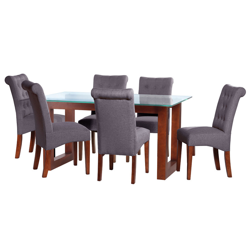 JUEGO DE COMEDOR PAMPLONA 6 SILLAS OVIEDO LINO GRIS OSCURO - 1
