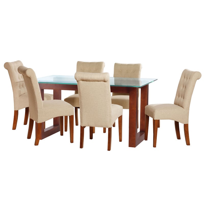 JUEGO DE COMEDOR PAMPLONA 6 SILLAS OVIEDO LINO NATURAL - 1