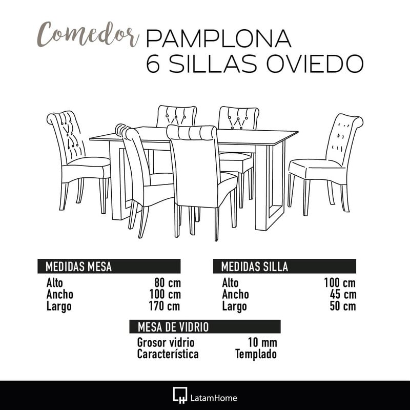 JUEGO DE COMEDOR PAMPLONA 6 SILLAS OVIEDO TELA VELVET PALO ROSA - 4