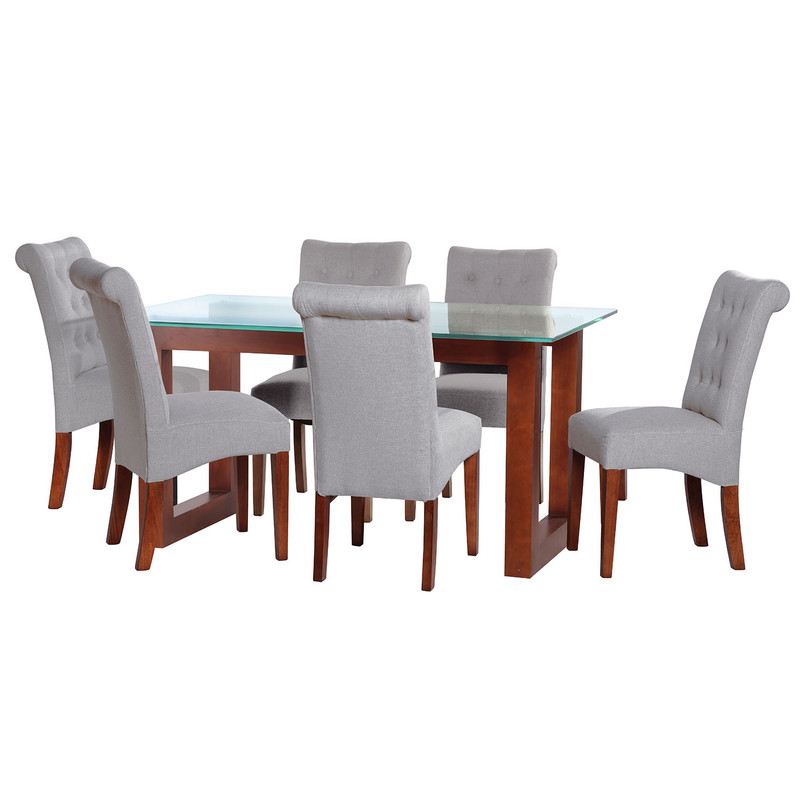 JUEGO DE COMEDOR PAMPLONA 6 SILLAS OVIEDO LINO GRIS CLARO - 1