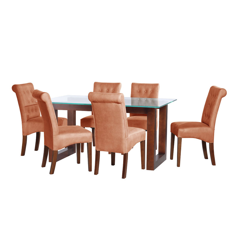 JUEGO DE COMEDOR PAMPLONA 6 SILLAS OVIEDO CUERO KENTUCKY TABACO - 1