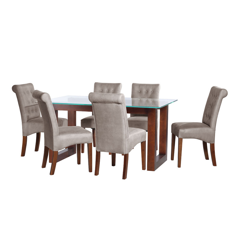 JUEGO DE COMEDOR PAMPLONA 6 SILLAS OVIEDO CUERO KENTUCKY GRIS - 1