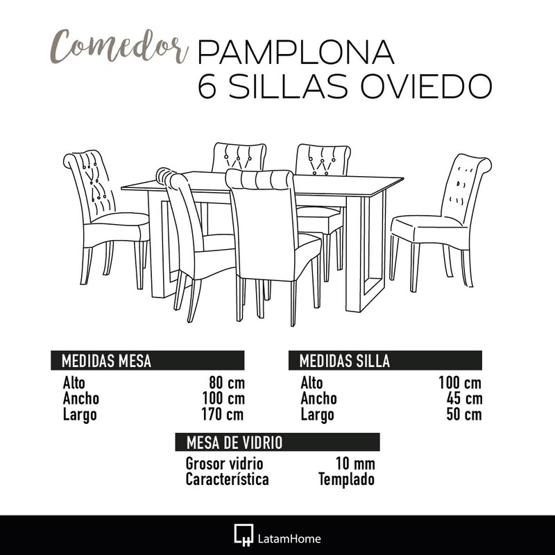 JUEGO DE COMEDOR PAMPLONA 6 SILLAS OVIEDO CUERO KENTUCKY BEIGE - 4