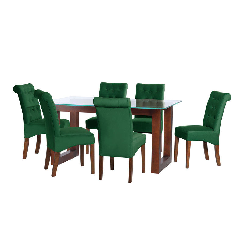 JUEGO DE COMEDOR PAMPLONA 6 SILLAS OVIEDO TELA VELVET VERDE - 1