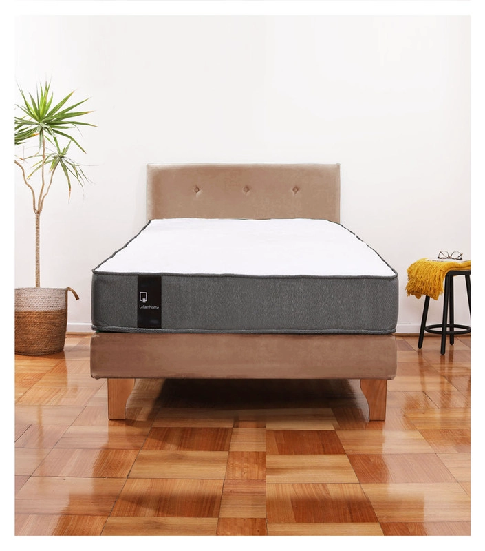 Cama Europea Zen Best 1.5 Plaza Colchon Resortes Base Dividida + Respaldo Tela Beige - 1