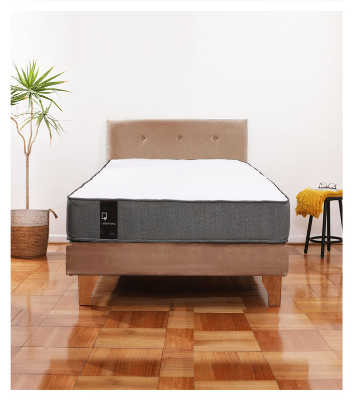 Cama Europea Zen Best 1.5 Plaza Colchon Resortes Base Dividida + Respaldo Tela Beige - 1