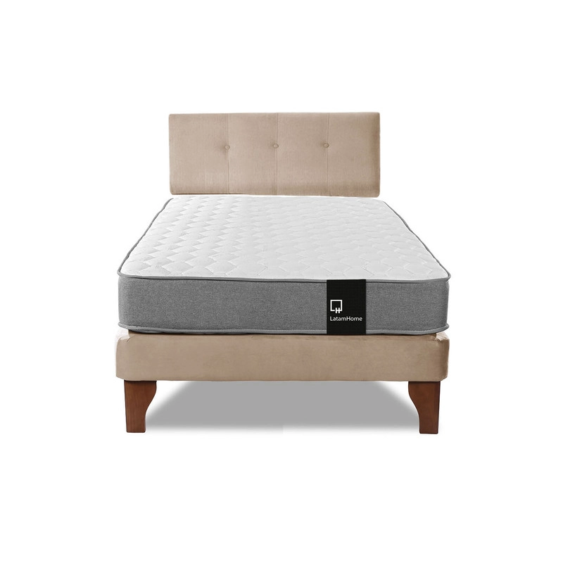 Cama Europea Zen Best 1.5 Plaza Colchon Resortes Base Dividida + Respaldo Tela Beige - 4
