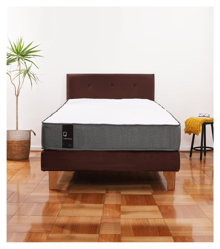 Cama Europea Zen Best 1.5 Plaza Colchon Resortes Base Dividida + Respaldo Tela Café - 1