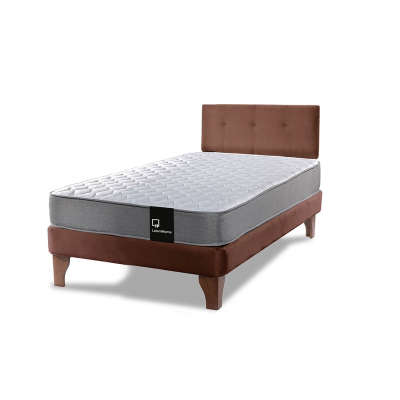Cama Europea Zen Best 1.5 Plaza Colchon Resortes Base Dividida + Respaldo Tela Café - 2
