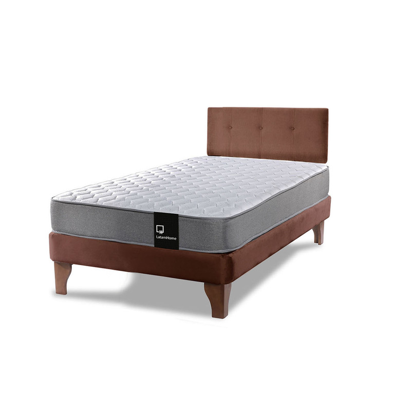 Cama Europea Zen Best 1.5 Plaza Colchon Resortes Base Dividida + Respaldo Tela Café - 2