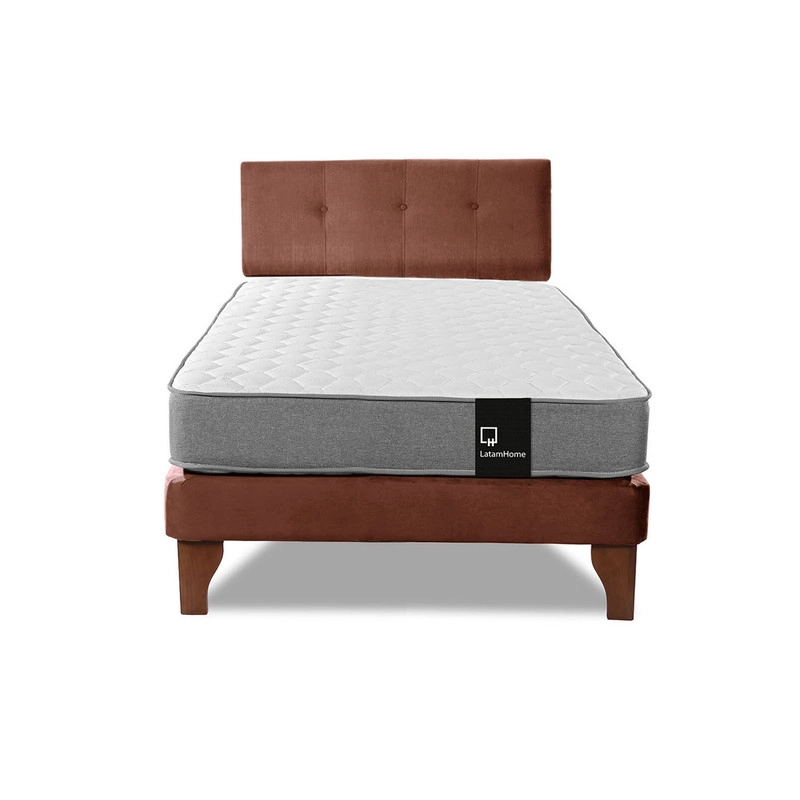 Cama Europea Zen Best 1.5 Plaza Colchon Resortes Base Dividida + Respaldo Tela Café - 4