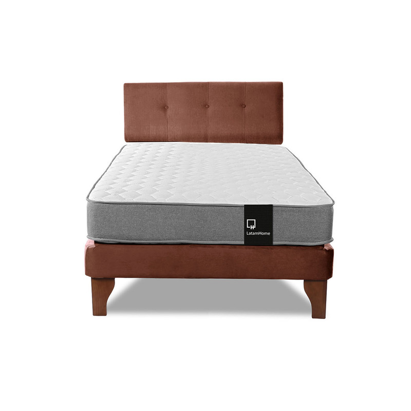 Cama Europea Zen Best 1.5 Plaza Colchon Resortes Base Dividida + Respaldo Tela Café - 4