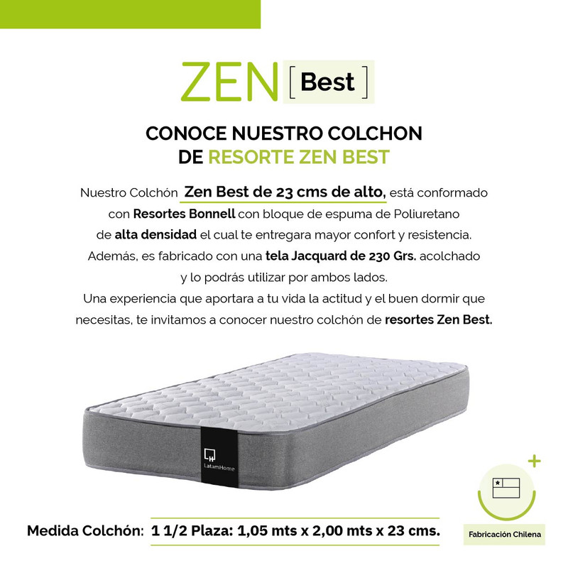 Cama Europea Zen Best 1.5 Plaza Colchon Resortes Base Dividida + Respaldo Tela Café - 5