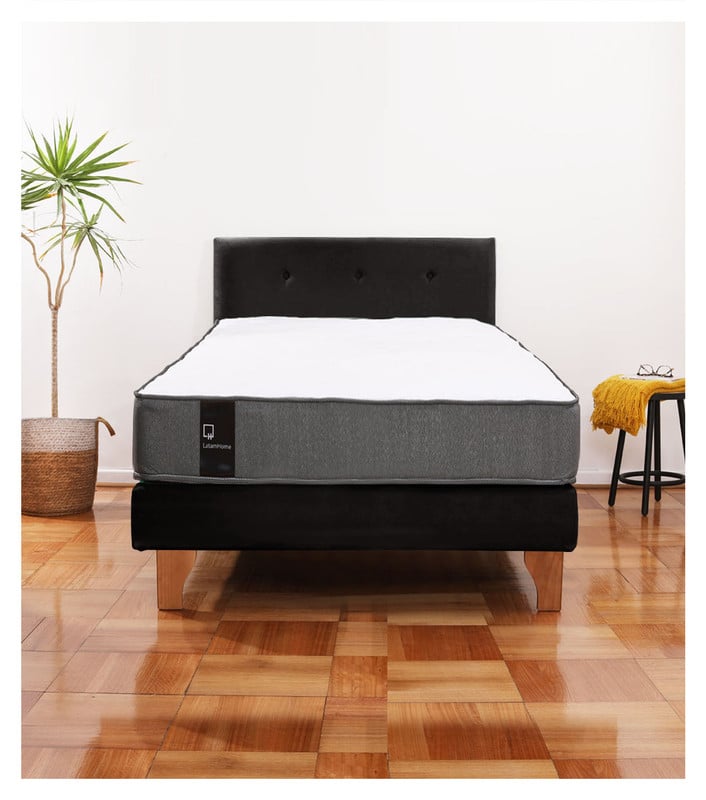 Cama Europea Zen Best 1.5 Plaza Colchon Resortes Base Dividida + Respaldo Tela Negro - 1