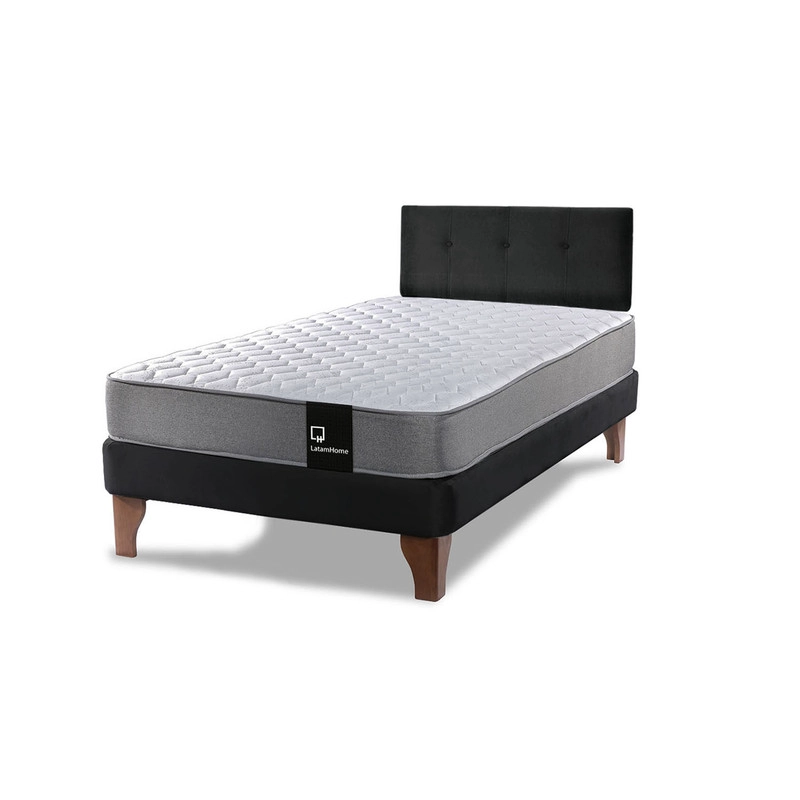 Cama Europea Zen Best 1.5 Plaza Colchon Resortes Base Dividida + Respaldo Tela Negro - 2