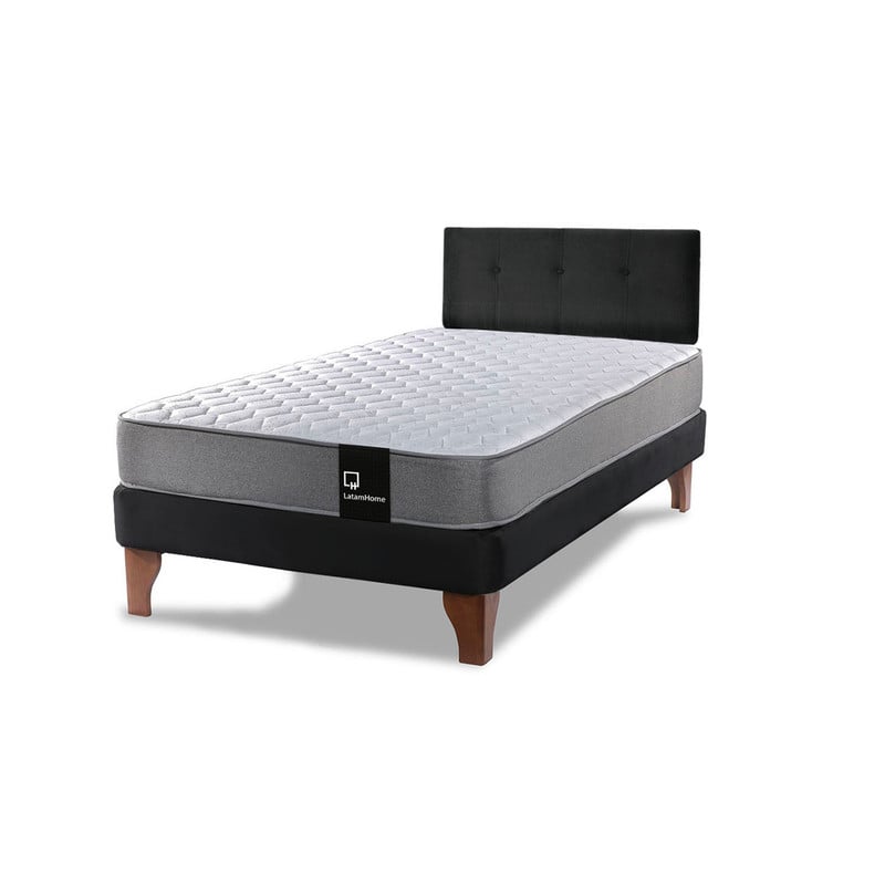 Cama Europea Zen Best 1.5 Plaza Colchon Resortes Base Dividida + Respaldo Tela Negro - 2