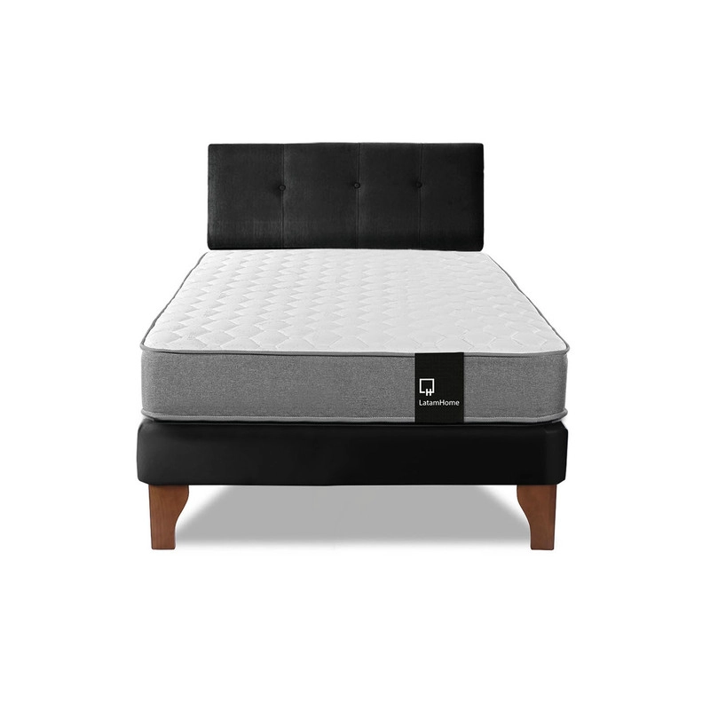Cama Europea Zen Best 1.5 Plaza Colchon Resortes Base Dividida + Respaldo Tela Negro - 4