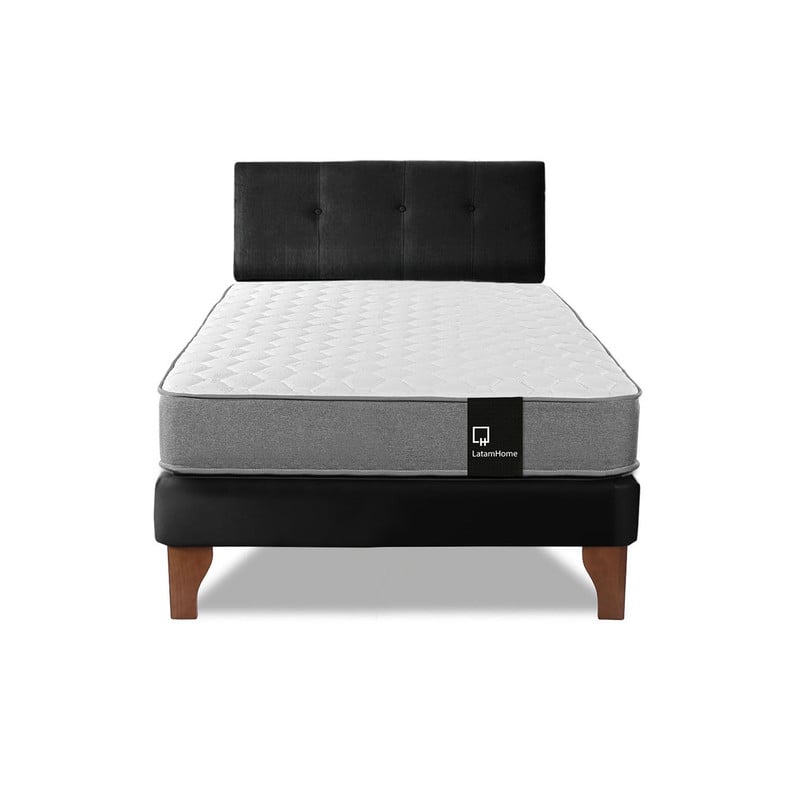 Cama Europea Zen Best 1.5 Plaza Colchon Resortes Base Dividida + Respaldo Tela Negro - 4