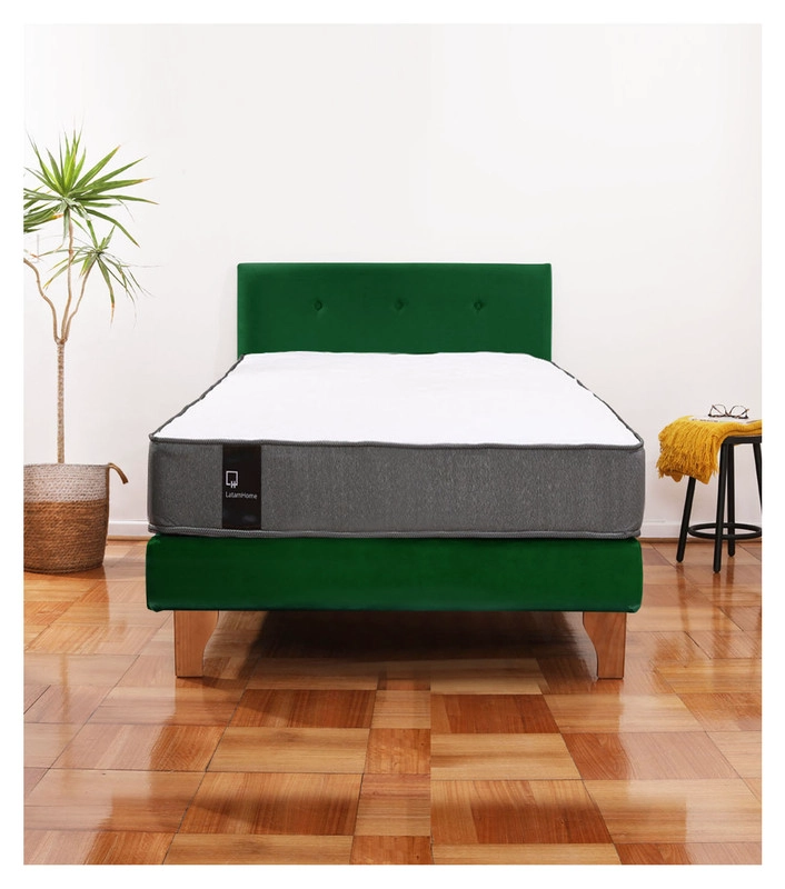 Cama Europea Zen Best 1.5 Plaza Colchon Resortes Base Dividida + Respaldo Tela Verde - 1