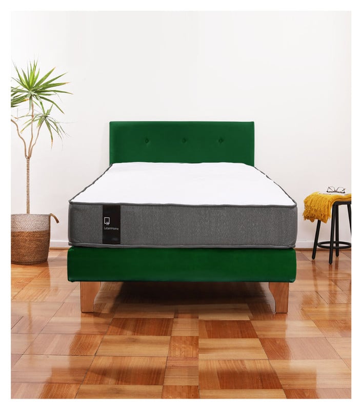 Cama Europea Zen Best 1.5 Plaza Colchon Resortes Base Dividida + Respaldo Tela Verde - 1