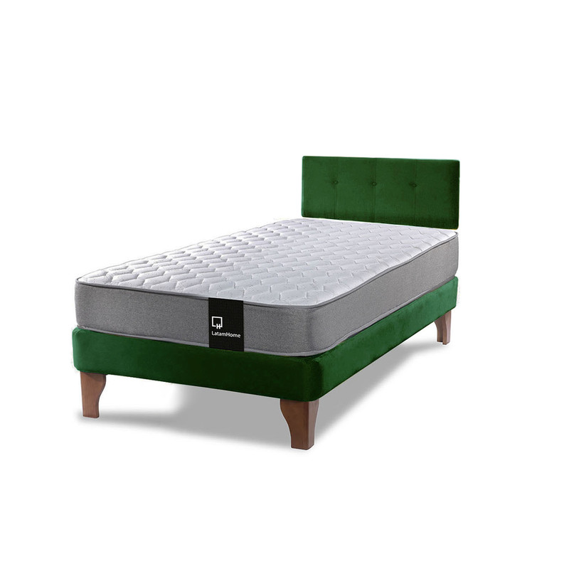 Cama Europea Zen Best 1.5 Plaza Colchon Resortes Base Dividida + Respaldo Tela Verde - 2