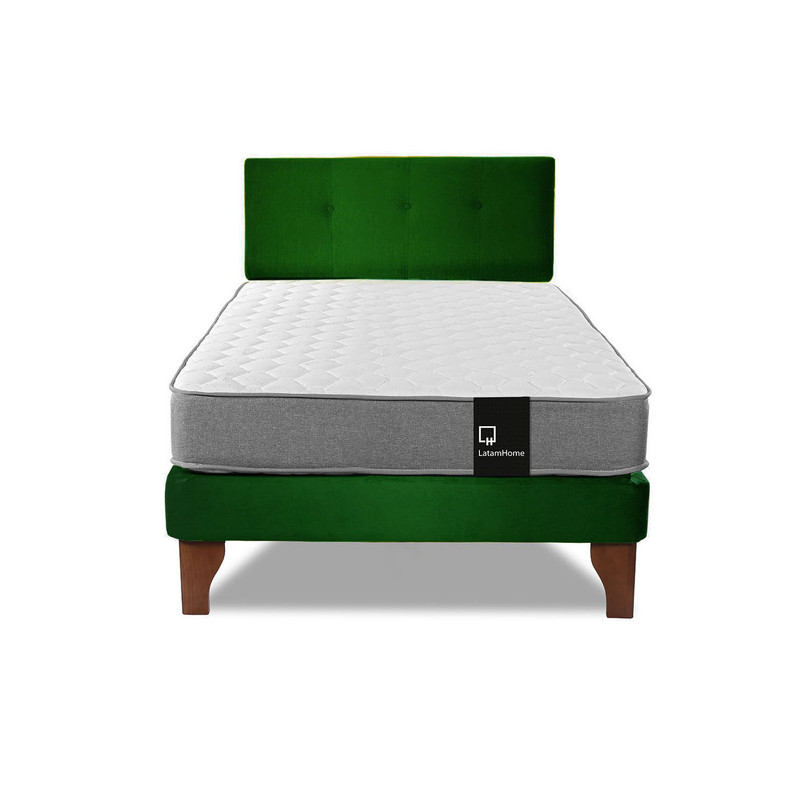 Cama Europea Zen Best 1.5 Plaza Colchon Resortes Base Dividida + Respaldo Tela Verde - 4