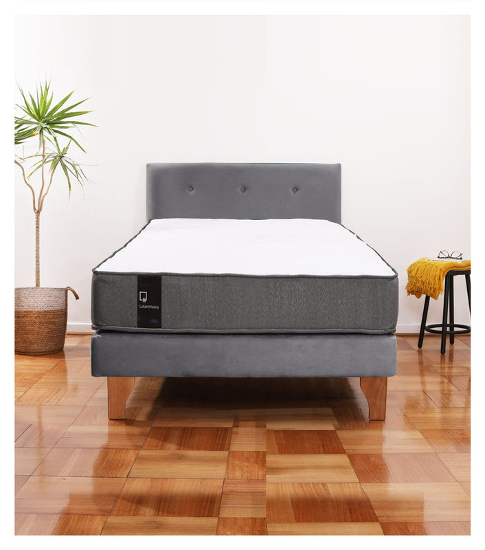 Cama Europea Zen Best 1.5 Plaza Colchon Resortes Base Dividida + Respaldo Tela Gris - 1
