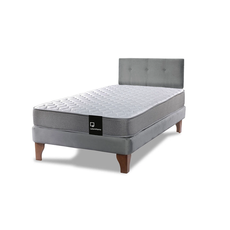 Cama Europea Zen Best 1.5 Plaza Colchon Resortes Base Dividida + Respaldo Tela Gris - 2