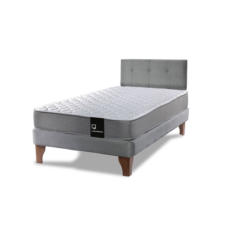 Cama Europea Zen Best 1.5 Plaza Colchon Resortes Base Dividida + Respaldo Tela Gris - 2