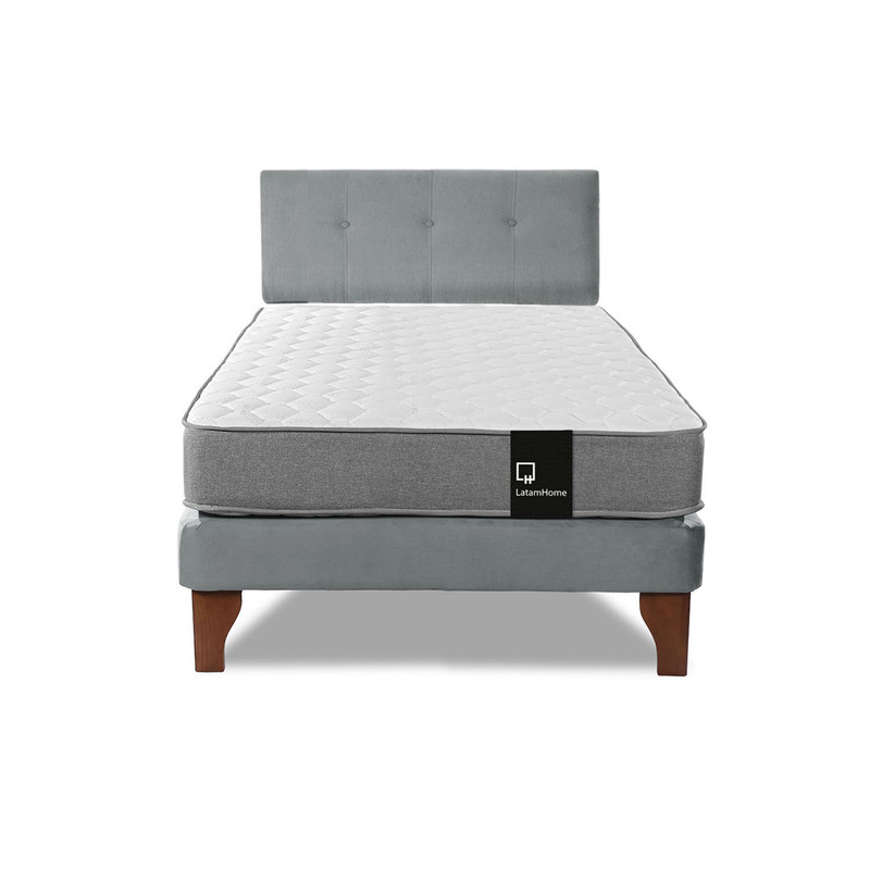 Cama Europea Zen Best 1.5 Plaza Colchon Resortes Base Dividida + Respaldo Tela Gris - 4