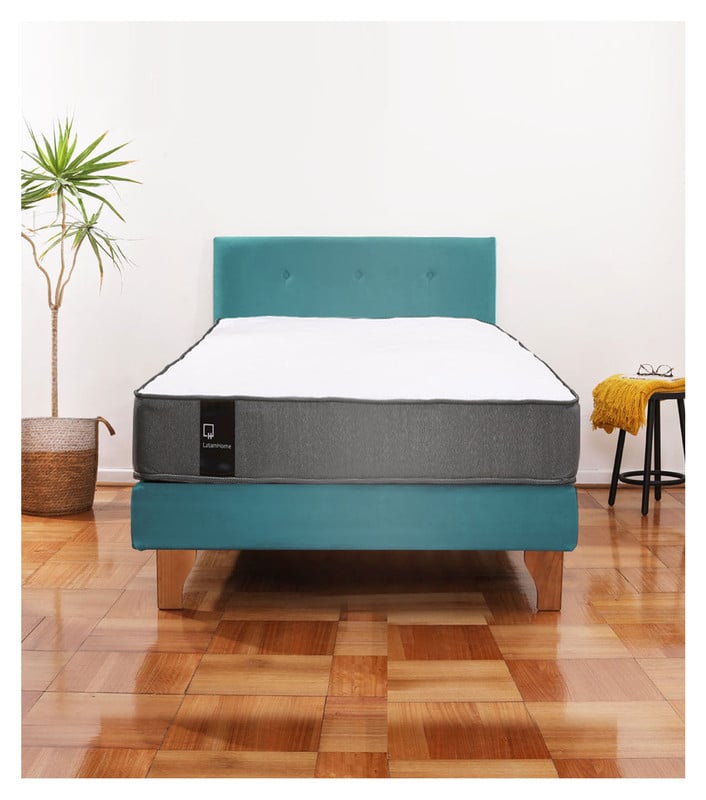 Cama Europea Zen Best 1.5 Plaza Colchon Resortes Base Dividida + Respaldo Tela Turquesa - 1