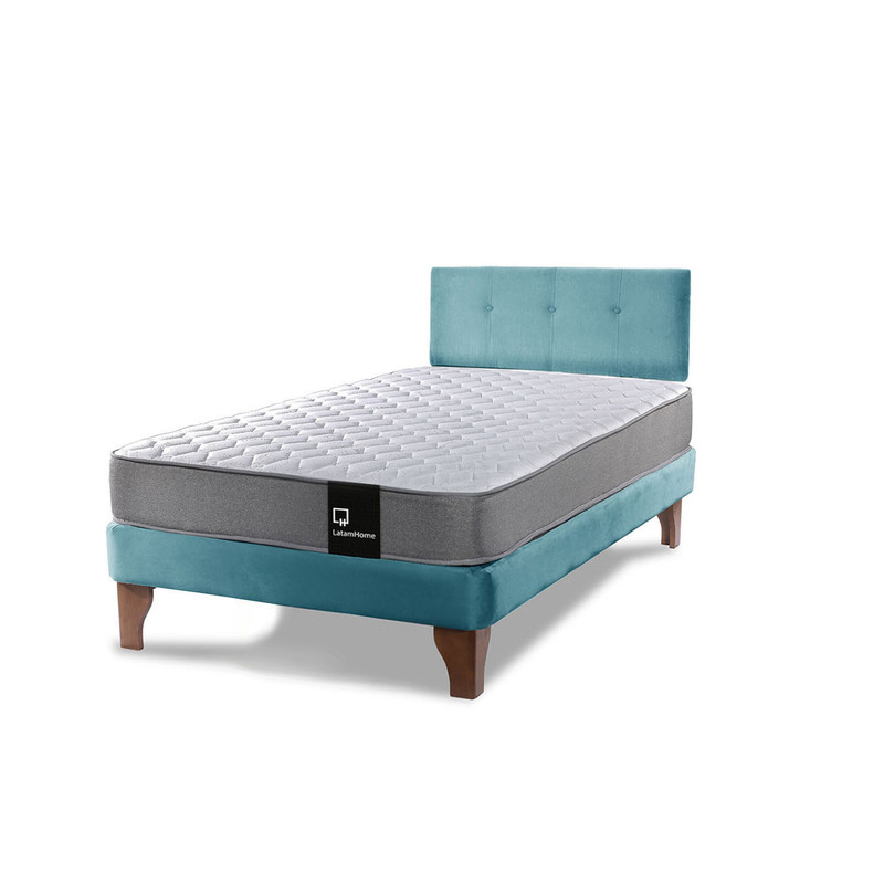 Cama Europea Zen Best 1.5 Plaza Colchon Resortes Base Dividida + Respaldo Tela Turquesa - 2