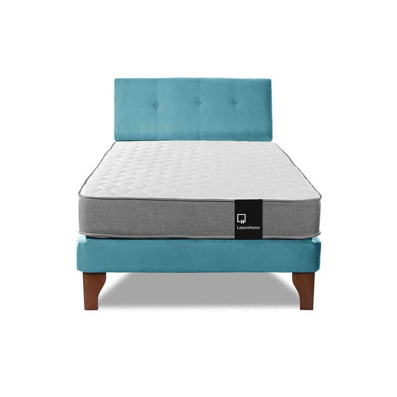Cama Europea Zen Best 1.5 Plaza Colchon Resortes Base Dividida + Respaldo Tela Turquesa - 4