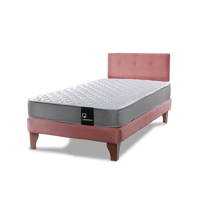 Cama Europea Zen Best 1.5 Plaza Colchon Resortes Base Dividida + Respaldo Tela Palo Rosa - 2