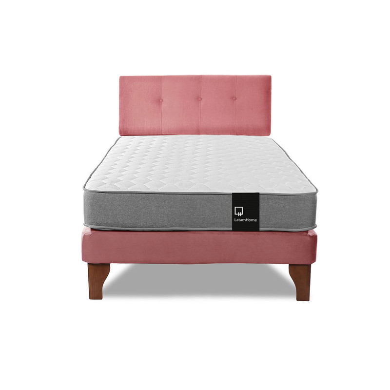 Cama Europea Zen Best 1.5 Plaza Colchon Resortes Base Dividida + Respaldo Tela Palo Rosa - 4
