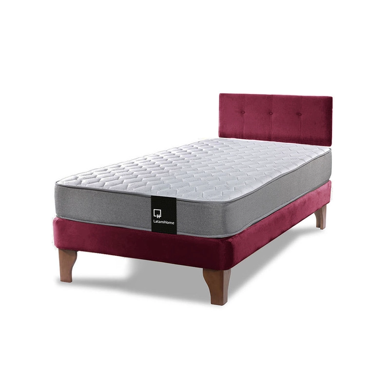 Cama Europea Zen Best 1.5 Plaza Colchon Resortes Base Dividida + Respaldo Tela Burdeo - 2
