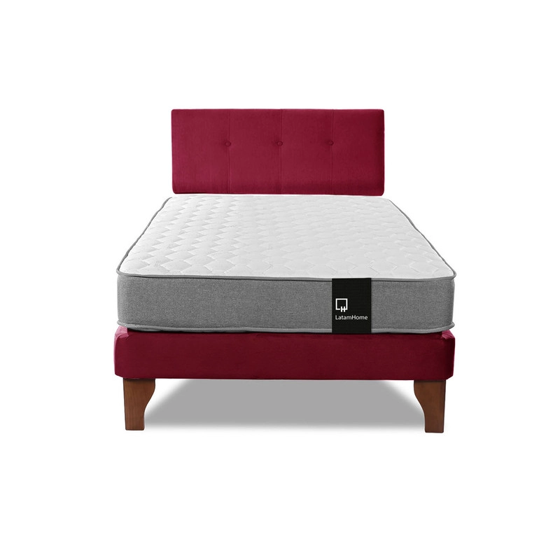 Cama Europea Zen Best 1.5 Plaza Colchon Resortes Base Dividida + Respaldo Tela Burdeo - 4